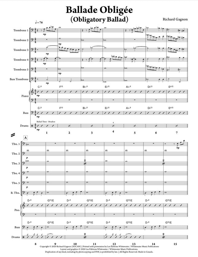 Ballade Obligée (6 trombones et section rythmique) - Richard Gagnon