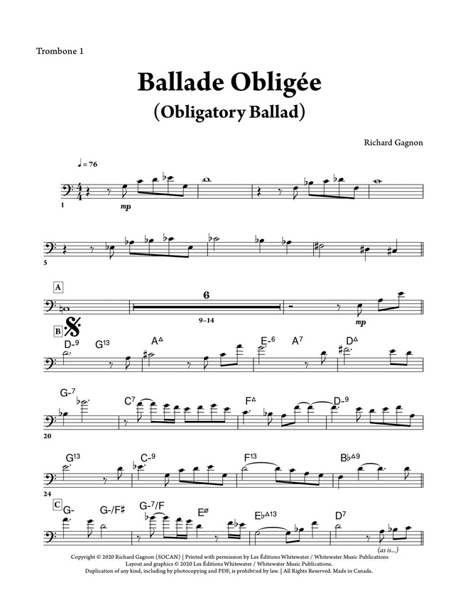 Ballade Obligée (6 trombones et section rythmique) - Richard Gagnon