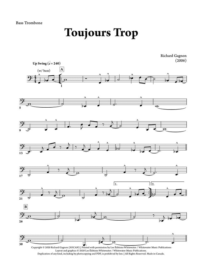 Toujours Trop (6 trombones et section rythmique) - Richard Gagnon