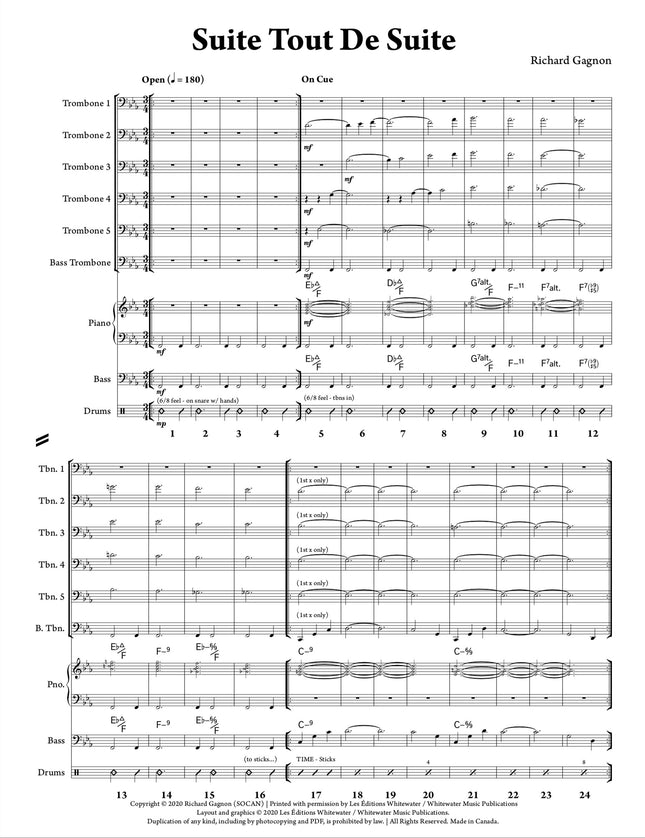 Suite Tout De Suite (6 trombones et section rythmique) - Richard Gagnon