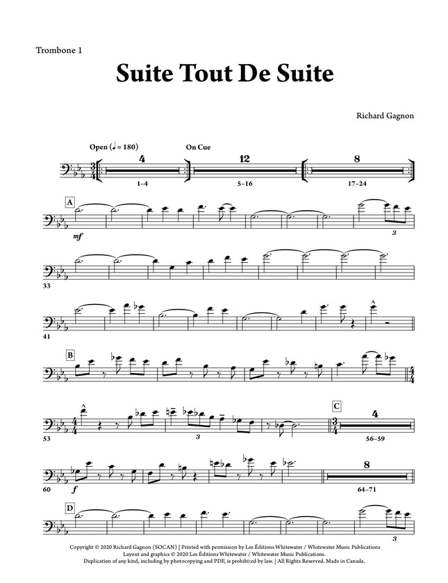 Suite Tout De Suite (6 trombones et section rythmique) - Richard Gagnon
