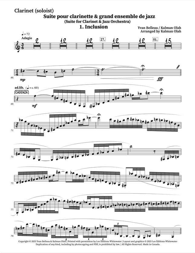 Suite pour clarinette et grand ensemble de jazz - 1. Inclusion - Yvan Belleau / Kálmán Oláh