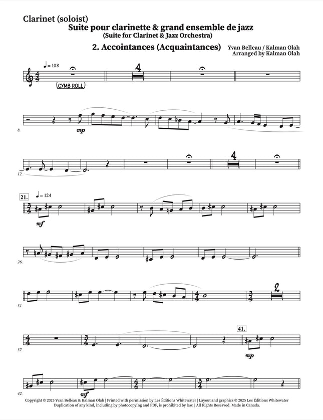 Suite pour clarinette et grand ensemble de jazz - 2. Accointances (Aquaintances) - Yvan Belleau / Kálmán Oláh