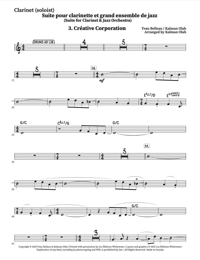 Suite pour clarinette et grand ensemble de jazz - 3. Créative Corporation - Yvan Belleau / Kálmán Oláh