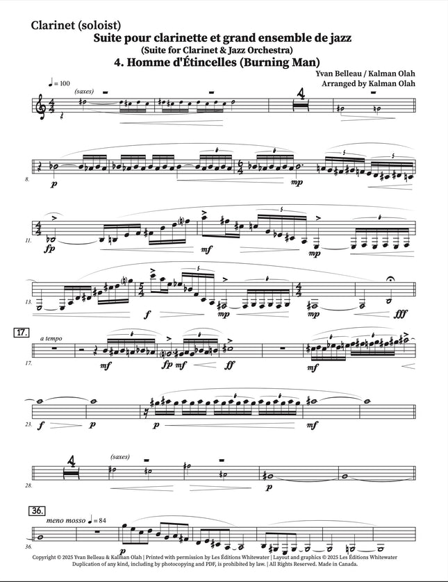 Suite pour clarinette et grand ensemble de jazz - 4. Homme d'Étincelles (Burning Man) - Yvan Belleau / Kálmán Oláh