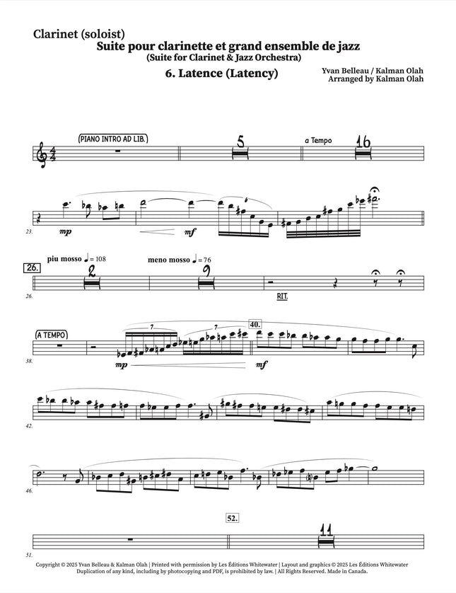 Suite pour clarinette et grand ensemble de jazz - 6. Latence (Latency) - Yvan Belleau / Kálmán Oláh