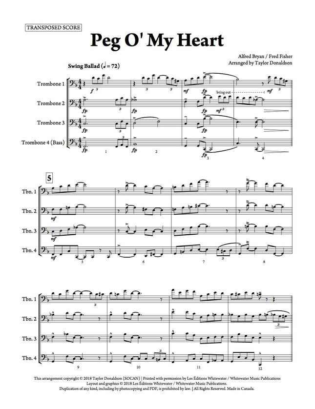 Peg O' My Heart (Trombone Quartet) - arr. Taylor Donaldson