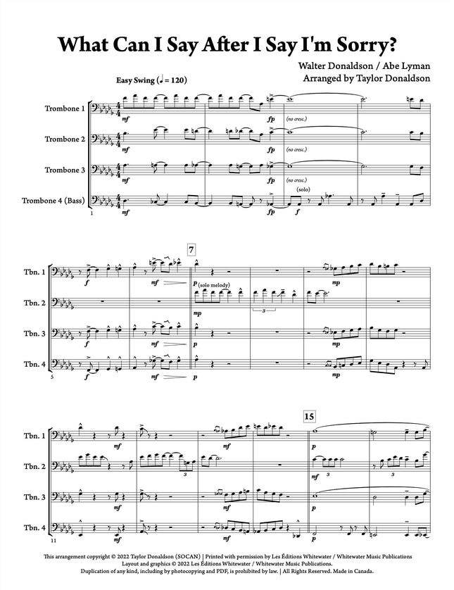 What Can I Say After I Say I'm Sorry? (Trombone Quartet) - arr. Taylor Donaldson