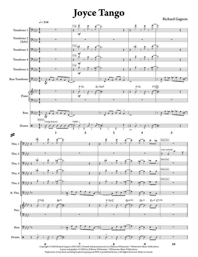 Joyce Tango (6 Trombones & Rhythm) - Richard Gagnon