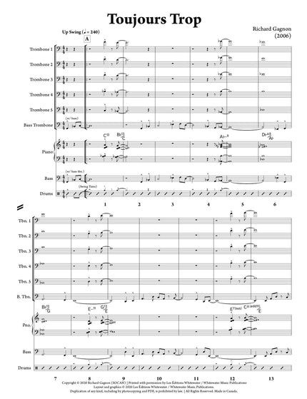 Toujours Trop (6 trombones et section rythmique) - Richard Gagnon