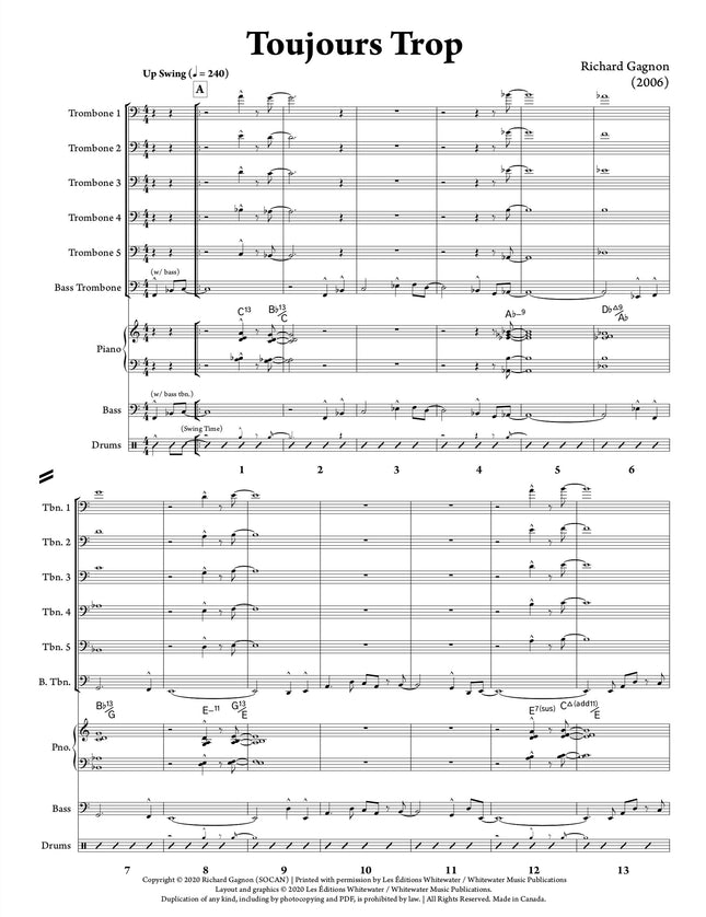 Toujours Trop (6 Trombones & Rhythm) - Richard Gagnon