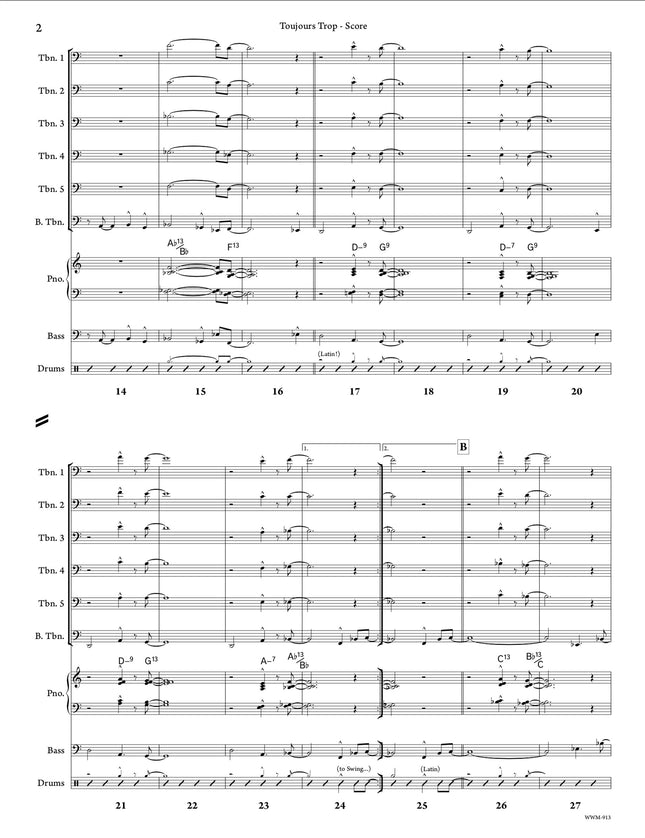 Toujours Trop (6 Trombones & Rhythm) - Richard Gagnon
