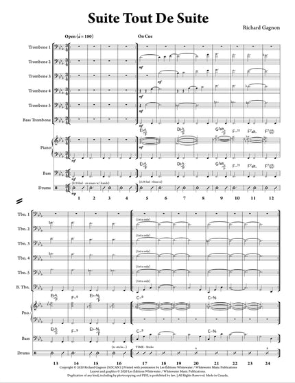 Suite Tout De Suite (6 trombones et section rythmique) - Richard Gagnon